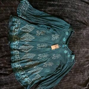 Bohemian Teal Embroidered Blouse